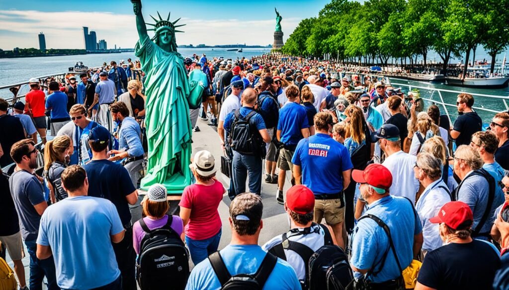 Security screening for Statue of Liberty